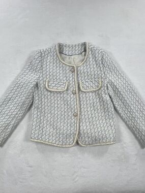 La Chapelle Textured Cream and Light Blue Tweed Jacket